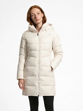 The North Face Ivory Long Puffer Jacket with Hood